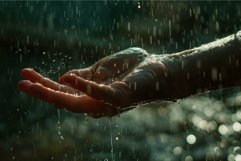 Raindrops glistening on outstretched hand Product Image 1