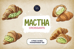 Matcha Croissants Clipart Bundle 4 PNG Product Image 1