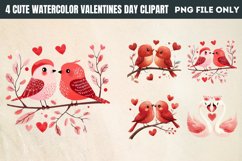 Cute Watercolor Valentines Day Clipart PNG Product Image 1