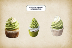 Matcha Cupcakes Clipart Bundle 4 PNG Product Image 3