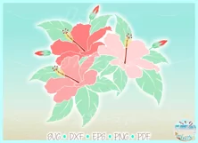 Hibiscus Flowers with Leaves SVG Dxf Eps Png PDF files Product Image 2