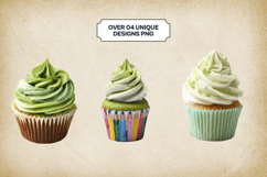 Matcha Cupcakes Clipart Bundle 4 PNG Product Image 2