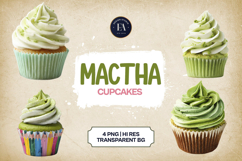 Matcha Cupcakes Clipart Bundle 4 PNG Product Image 1