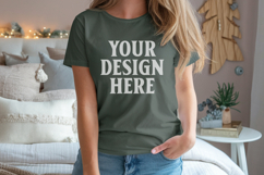 Christmas Bella Canvas 3001 Forest Green Shirt Mockup ,Trand Product Image 1