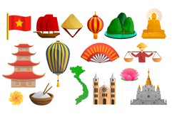 Vietnam icon set, cartoon style Product Image 1