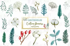 Cotton bolls and fir branch leafy autumn and winter decor Product Image 1