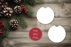 Christmas Car Coasters Mock Up PNG, Wooden Table Flat Lay Product Image 1