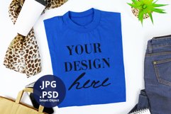 Royal Blue Folded T-shirt Mockup, Full wrap t-shirt mock up Product Image 1