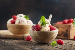 Summer ice cream with raspberry and mint on the wooden table Product Image 1