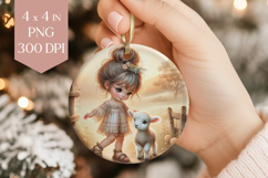 Rustic Girl and Lamb Ornament PNG Sublimation Product Image 1