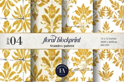 Gold Retro Floral Block Print | Geometric Floral Pattern Product Image 1