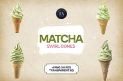 Matcha Swirl Cones Clipart Bundle 4 PNG Product Image 1