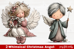 2 Whimsical Christmas Angel Clipart | Cute Holiday Angel PNG Product Image 1