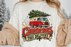 Christmas Tree Delivery Vintage Camper Van PNG - Retro Product Image 2