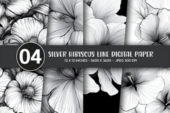 Silver Hibiscus Line Digital Paper Product Image 1