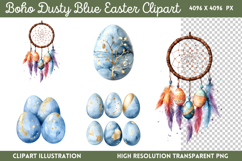 Boho Dusty Blue Easter Clipart PNG Product Image 1