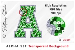 Green Sequins Alpha Set. Letters Numbers Clipart. Product Image 4