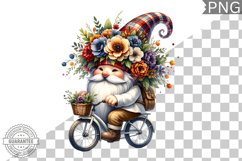 Floral Crown Gnome Rides A Bike Sublimation Clipart Design Product Image 1