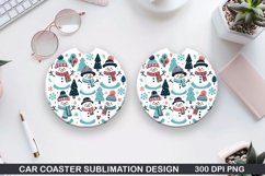 Cute Snowman Car Coaster Sublimation | Christmas Coaster PNG Product Image 1