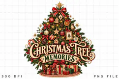 Christmas Tree Memories PNG, Vintage Holiday Tree & Gift Product Image 2