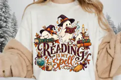 Cozy Witchy Reading Spells Halloween Sublimation Design, Cut Product Image 1
