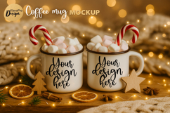 Vintage Christmas Mug Mockup | Holiday Enamel Cup with Gifts Product Image 1