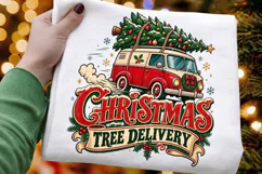 Christmas Tree Delivery Vintage Camper Van PNG - Retro Product Image 1