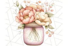 Flowers in Glass Jars PNG, Rustic Floral Watercolor Clipart Product Image 2