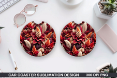 Flowers Car Coaster Sublimation| Summer Flowers Coaster PNG Product Image 1