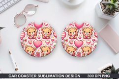 Kawaii Bear Car Coaster Sublimation |Valentine Coaster PNG Product Image 1