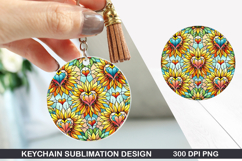 Flower Keychain Sublimation - Spring Keychain PNG Design Product Image 1