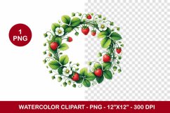 spring png watercolor clipart - strawberry wreath Product Image 1