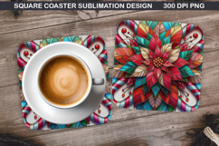 Poinsettias Coaster Sublimation, Christmas Coaster PNG Product Image 1