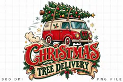 Christmas Tree Delivery Vintage Camper Van PNG - Retro Product Image 3