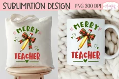 Merry Teacher sublimation PNG, Christmas teacher shirt PNG Product Image 3