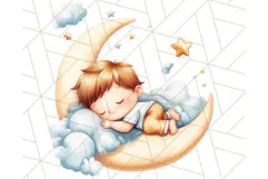 Sleeping Baby on Moon PNG, Cute Night Sky Baby Clipart Png Product Image 2