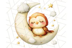 Sleeping Baby Animals PNG, Moon and Stars Nursery Clipart Product Image 5