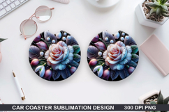 Roses Car Coaster Sublimation| Christmas Coaster PNG Design Product Image 1