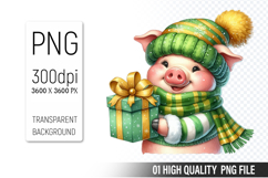 Christmas Pig Clipart PNG, Watercolor Christmas Animals Product Image 1