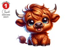Cute Baby Highland Cow Clipart, Animals Clipart Sublimation Product Image 1