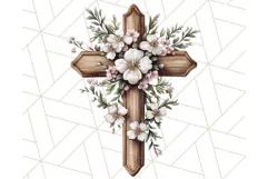 Faith Cross PNG with Flowers, Watercolor Religious Art Print Product Image 2