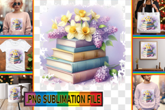 Sweet TSHIRT Designs PNG, Book and flower Product Image 1
