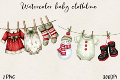 Watercolor Christmas Baby Clothesline Clipart PNG Product Image 22