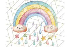 Watercolor Dinosaur and Rainbow PNG Clipart, Baby Nursery Product Image 2
