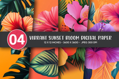 Vibrant Sunset Bloom Digital Paper Product Image 1