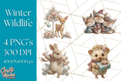 Snowy Forest Animals Clipart PNG, Holiday Woodland Art Product Image 1