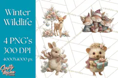 Snowy Forest Animals Clipart PNG, Holiday Woodland Art Product Image 1