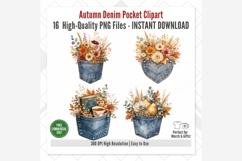 Autumn Denim Pocket Clipart Bundle | Fall Floral Pocket PNG Product Image 5
