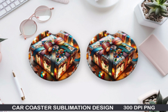 Christmas Car Coaster Sublimation| Christmas Coaster PNG Product Image 1