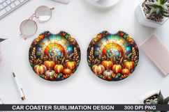 Pumpkin Car Coaster Sublimation| Halloween Coaster PNG Product Image 1